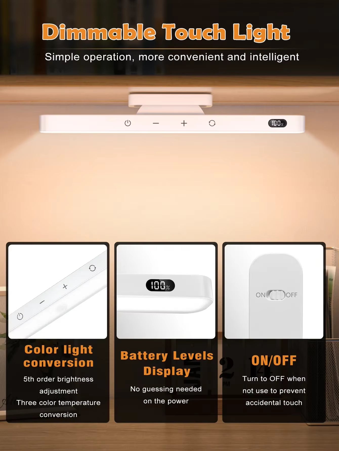 LED Touch Table Lamp Magnetic Desk Lamp Bulit-In 2500Mah Battery for Reading Cabinet Mirror Bedside Rechargeable Night Lights