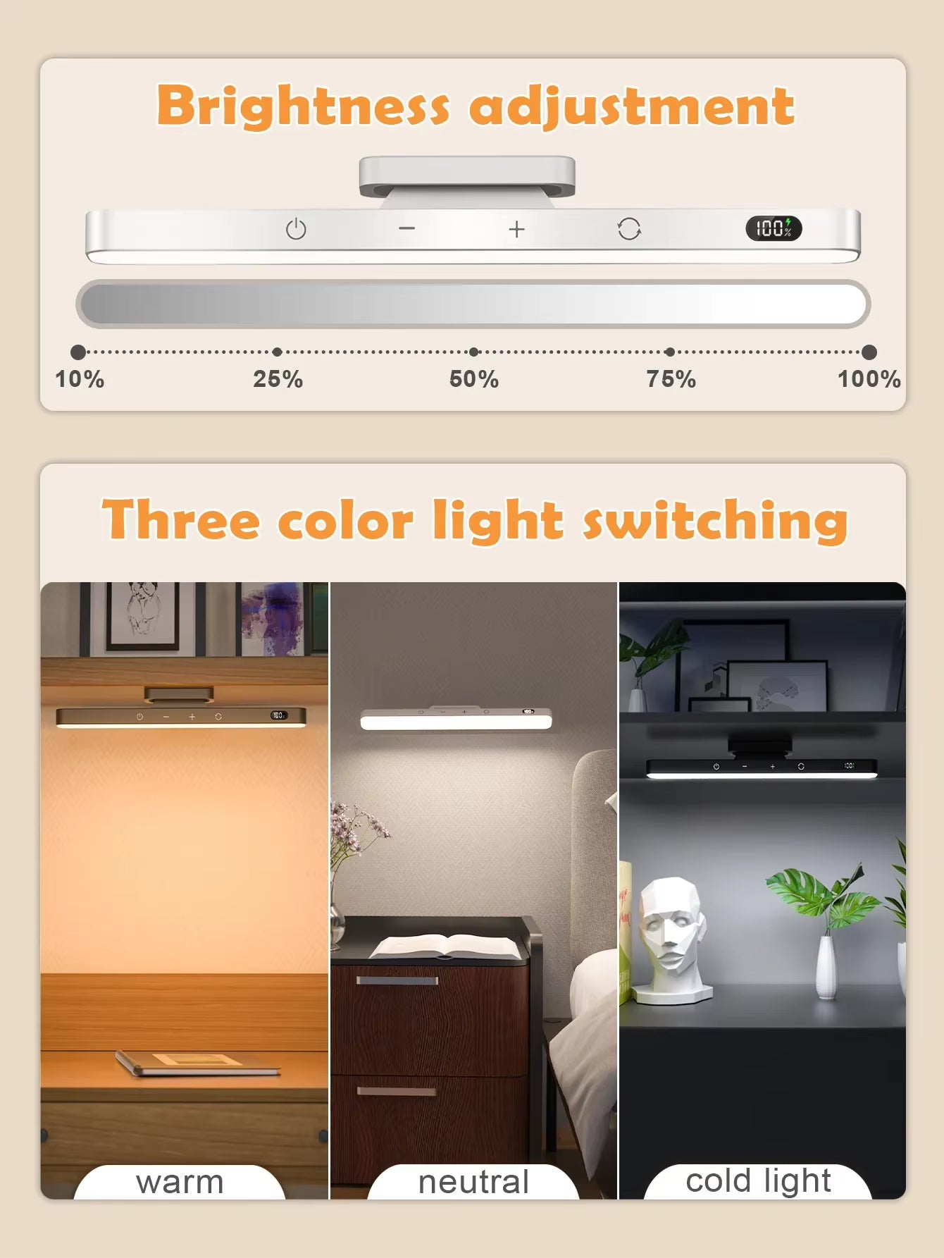 LED Touch Table Lamp Magnetic Desk Lamp Bulit-In 2500Mah Battery for Reading Cabinet Mirror Bedside Rechargeable Night Lights