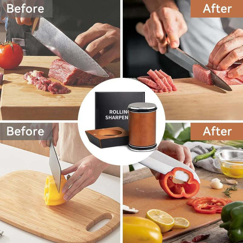 Wooden Rolling Knife Sharpening Tool, 1 Set Knife Sharpening Kit, Knife Sharpener for Kitchen, Kitchen Gadgets, Household Gadgets, Kitchen Accessories, Original Family Home Set