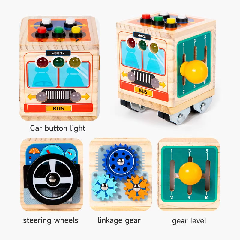 Montessori Baby Busy Ball-Hand Grab Ball Vehicle Tool Car Cube Polyhedral Six-Sided Toy Educational Learning Busy Bus Toys Game