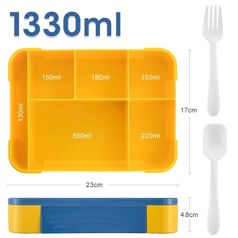 Child and Students Lunch Box, Portable, Sealed in Compartments Fruit Salad Box, 1330Ml, Office Microwave Heating Bento Boxes