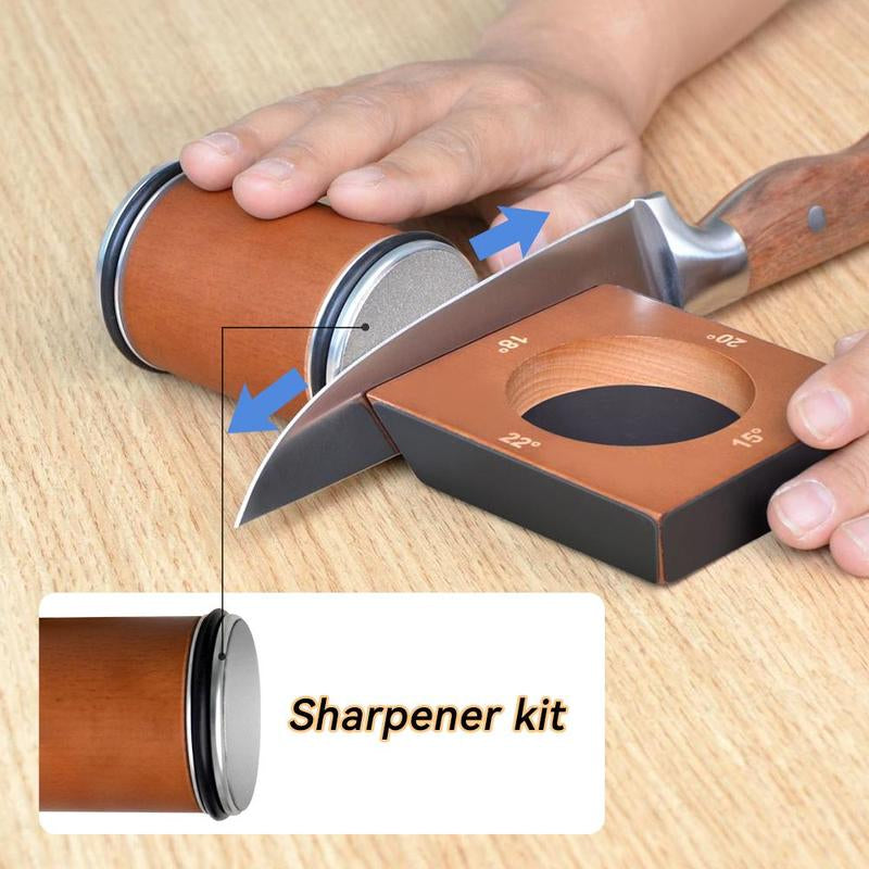 Wooden Rolling Knife Sharpening Tool, 1 Set Knife Sharpening Kit, Knife Sharpener for Kitchen, Kitchen Gadgets, Household Gadgets, Kitchen Accessories, Original Family Home Set