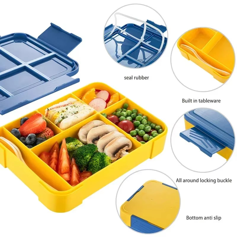 Child and Students Lunch Box, Portable, Sealed in Compartments Fruit Salad Box, 1330Ml, Office Microwave Heating Bento Boxes